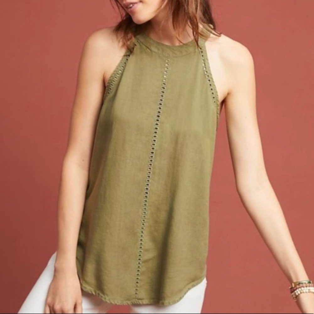 Cloth & Stone Women's Olive Green Cutout Halter Top Size Medium